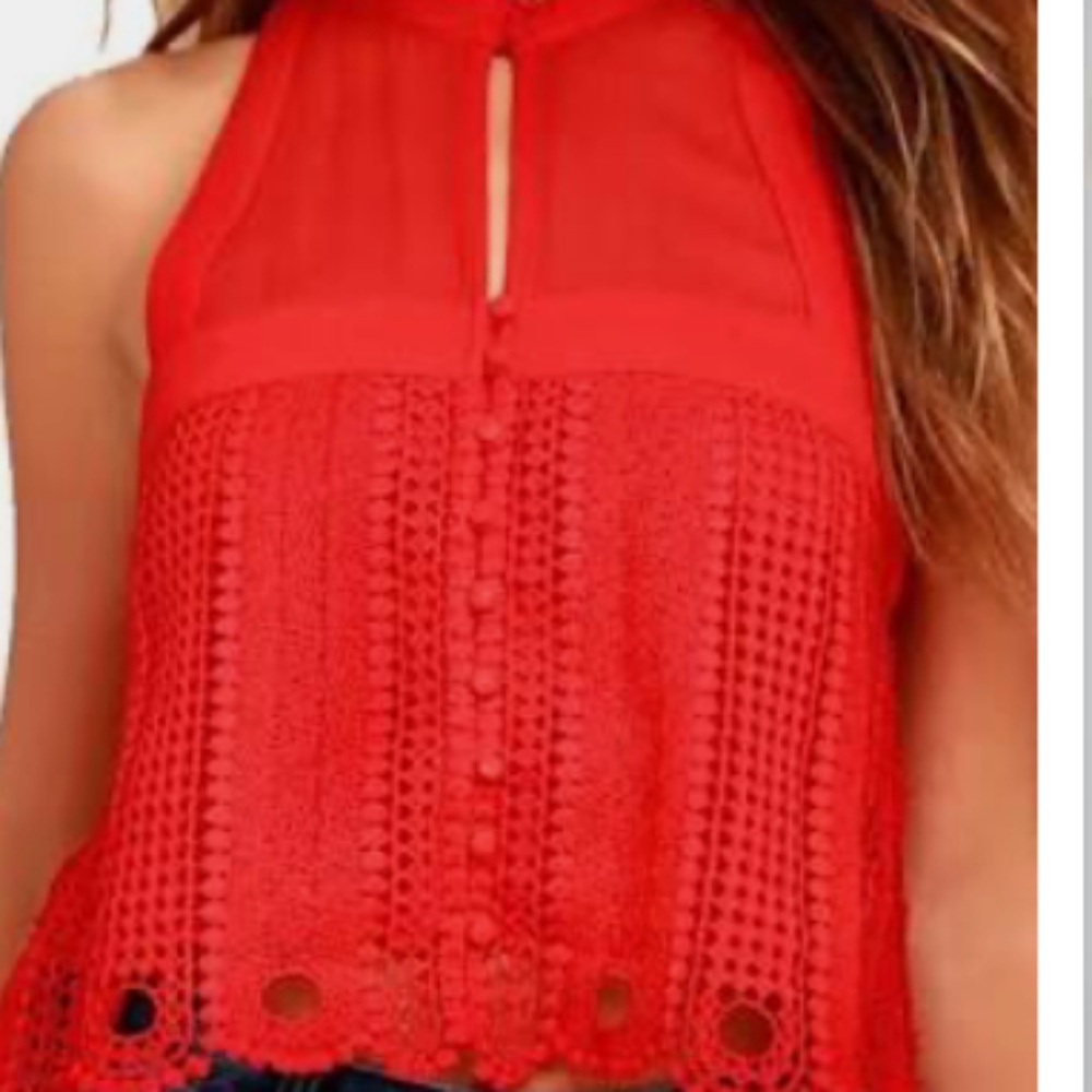 Free People Rory Red Crochet Crop Top XS